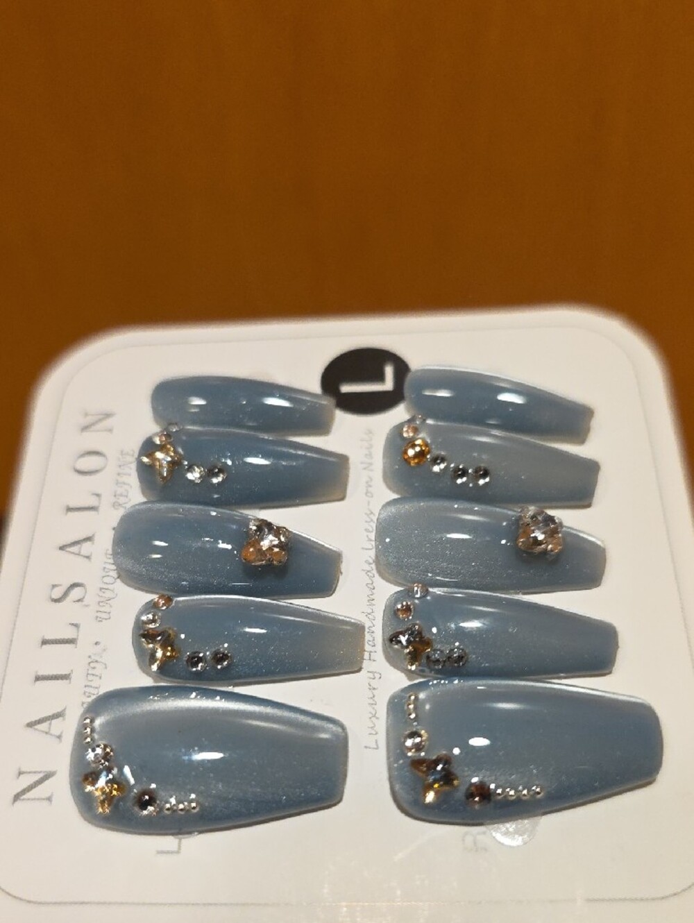 Handmade Blue Rhinestone Press-On Nail Set - Picture 5 of 7